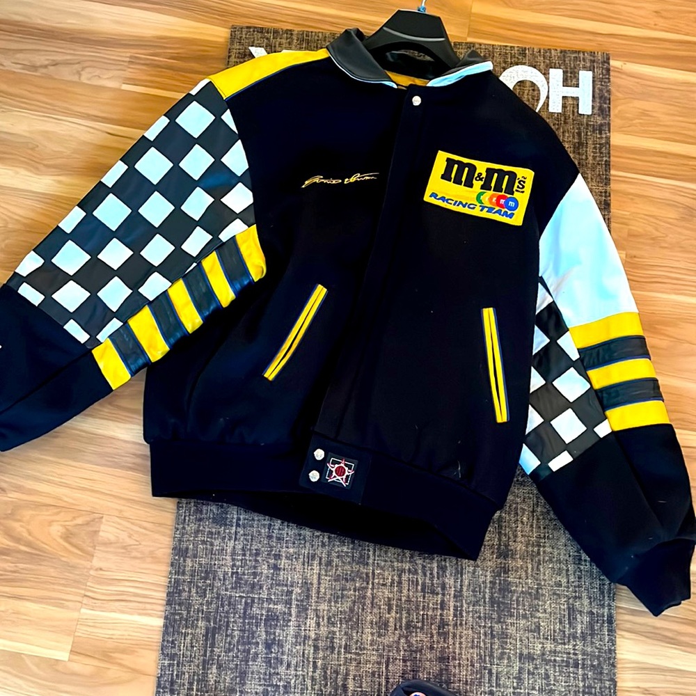 M&M’s racing team 36 leather fabric bomber jacket vintage ARROW XL Ernie Irvan